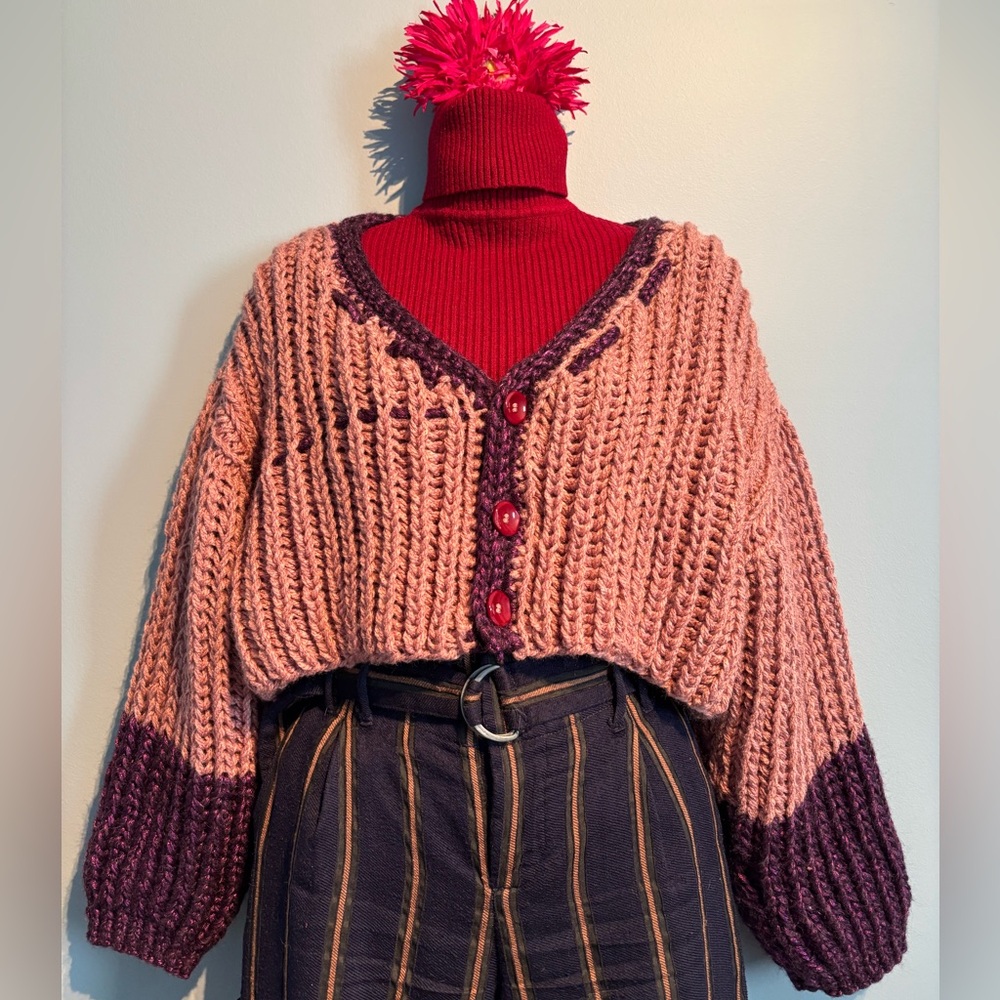 Chunky Hand Knitted Cropped Cardigan